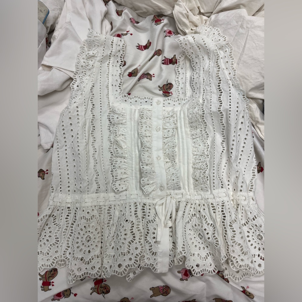 Loeffler Randall White Eyelet Lace Peplum Tank
